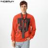 INCERUN Oversized Men O Neck Long Sleeve Letter Print Loose Casual Tops