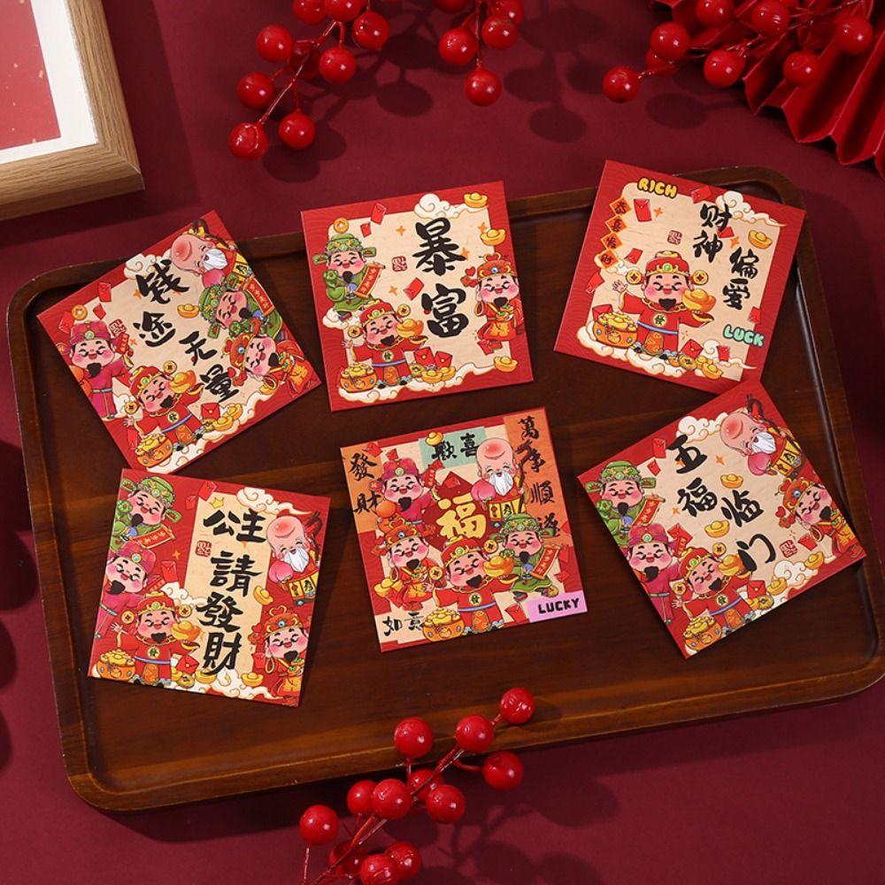 12pcs/set Traditional Lucky Red Envelope Cartoon Fortune Hongbao Red Packet Spring Festival