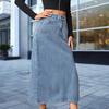 Summer Midi Skirt Button Zipper Fly Side Slit Design Denim Skirt with Pockets Retro Summer Denim Casual Skirt Daily Wear