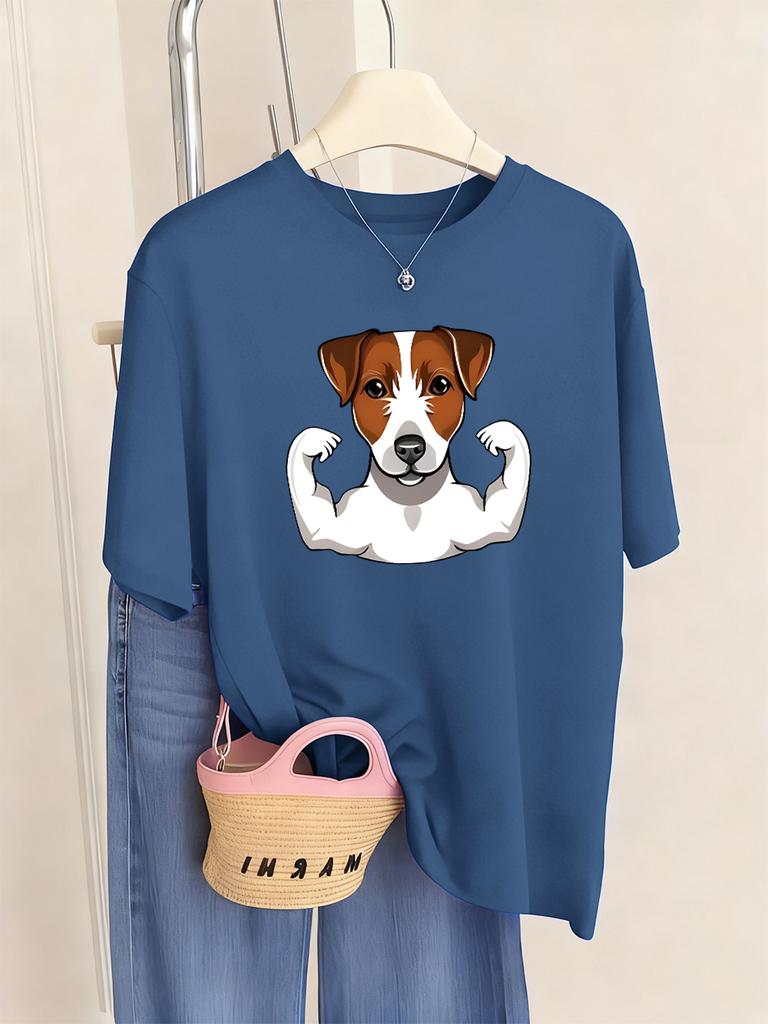 Russell Terrier Puppy Prints T-Shirt Womens Casual Comfortable T Shirts Soft Loose Short Sleeve Tops Summer O-Neck Woman Clothes
