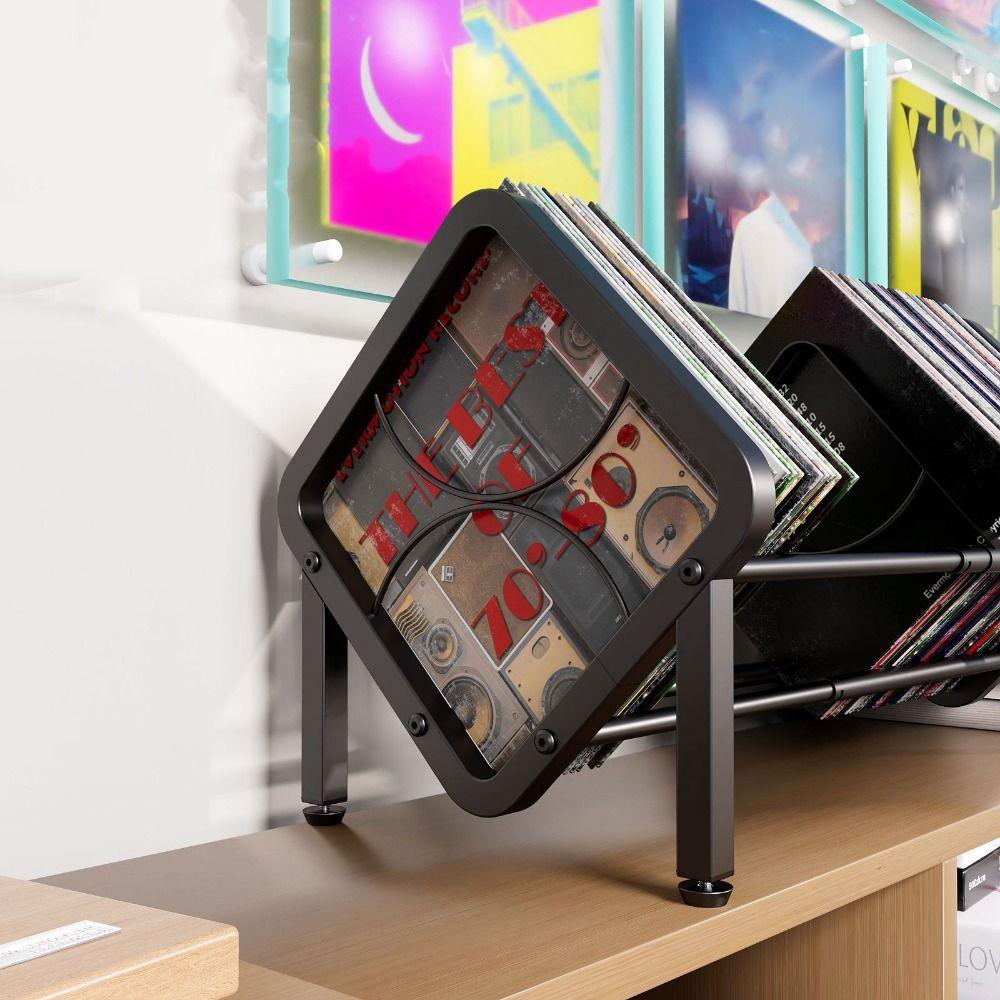 Black Vinyl Record Holder Carbon Steel Single Tier Record Holder Durable CD Record Display Studio