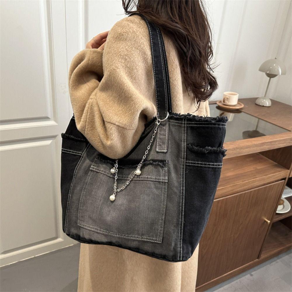Korean Style Denim Shoulder Bag Retro Underarm Packs Cute Canvas Tote Bag Women