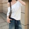 White Slanted Shoulder Short-sleeved T-shirt for Women In Summer New Loose Slim Bottoming Shirt One-shoulder Top