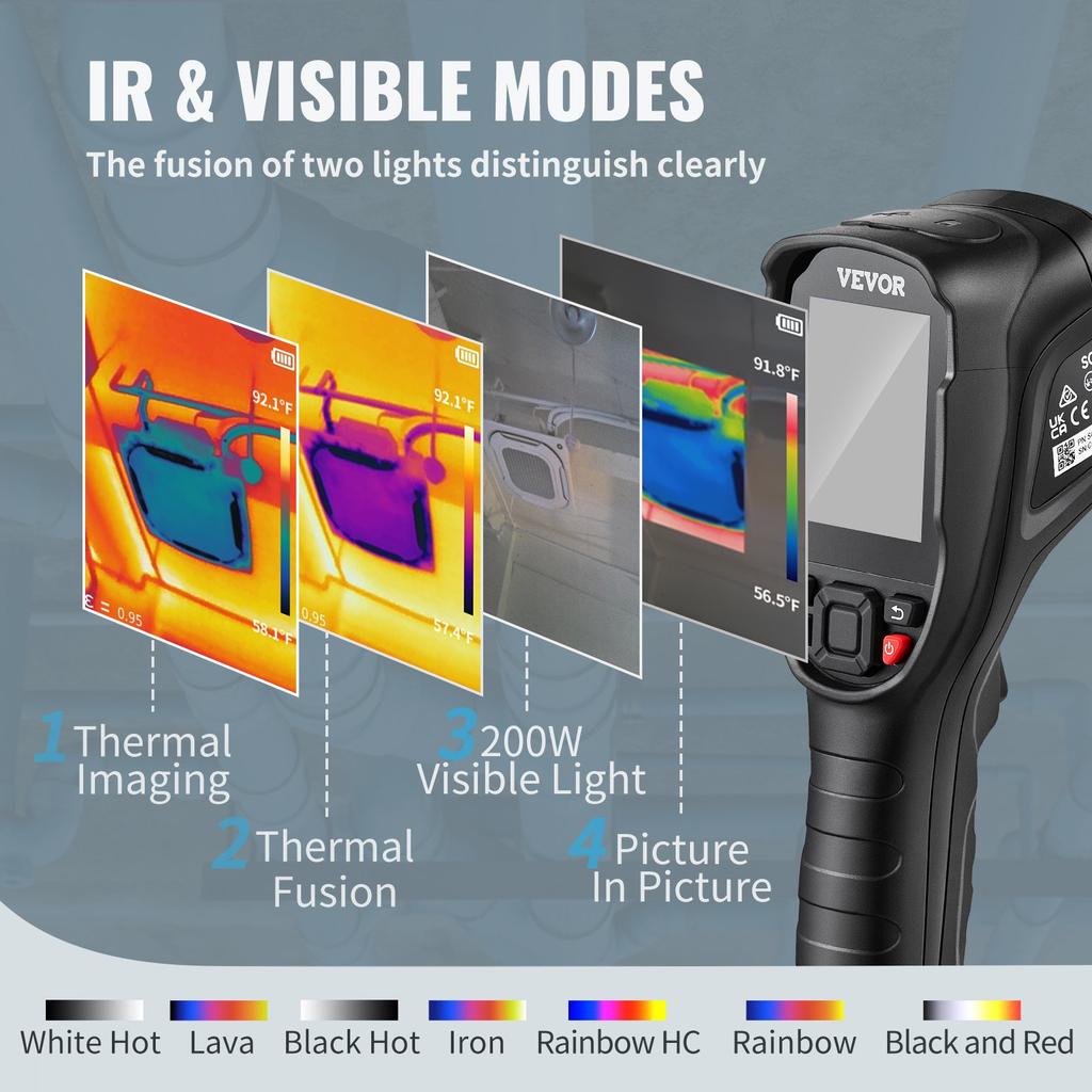 VEVOR Thermal Imaging Camera, 320 x 240 Pixels Super Resolution with 2MP Visual Camera