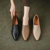 Leather Pointed Deep Mouth Single Shoes Women's Spring 2024 New Versatile Retro One-pedal Work Thick Heel Small Leather Shoes
