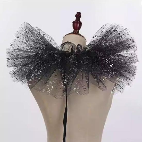 Victorian Retro Mesh Neck Ruff Collar Glitter Layered Ruffle Fake