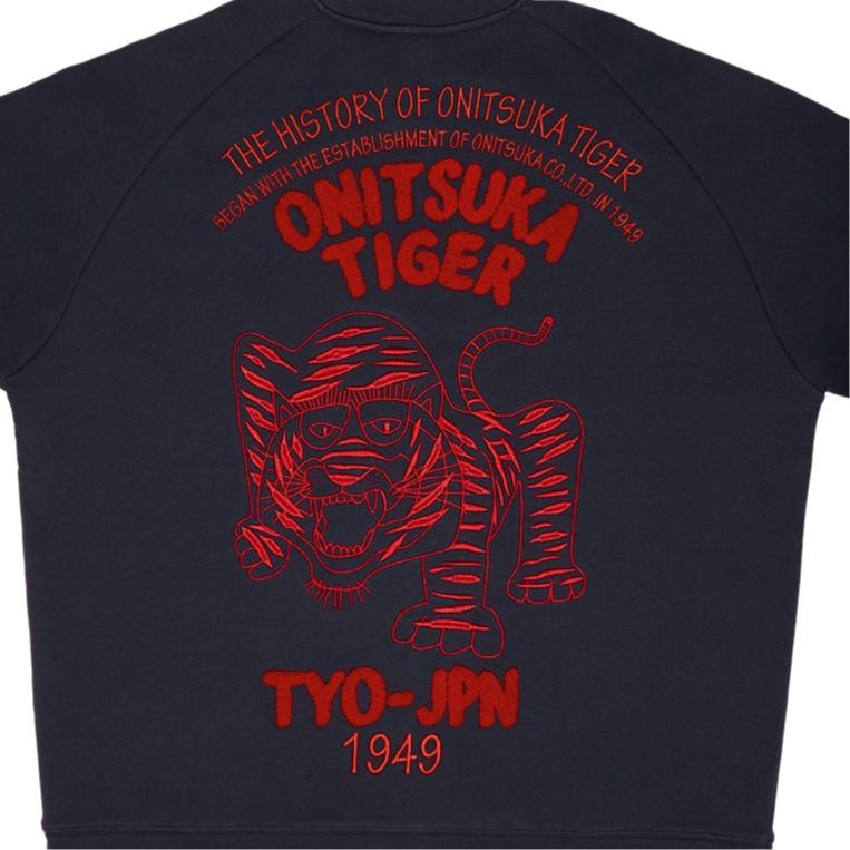 ONITSUKA TIGER Свитшот с круглым вырезом, пуловер, с длинным рукавом, с принтом, унисекс, темно-синий, красный 2183B562_400