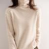Осень Зима Полосатый Свитер Женский Вязаный Простой Универсальный Свободный Цветной Блок Прилегающий Базовый Слой