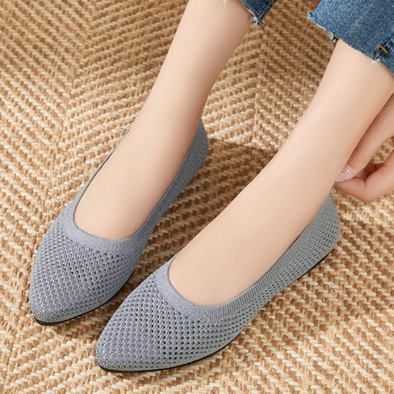 New Solid Color Pointed Shoe Soft Sole Women's Shoes Casual Breathable Women's Knitted Shoes