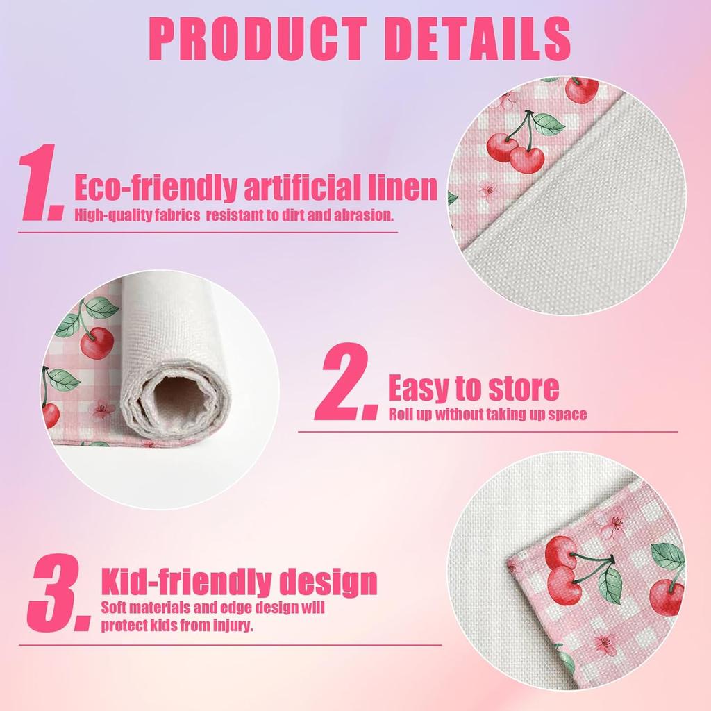 Pink Cherry Spring Flower Placemats Set of 6,12x18 Inch Linen Place Mat Washable Stain Resistant Table Mats