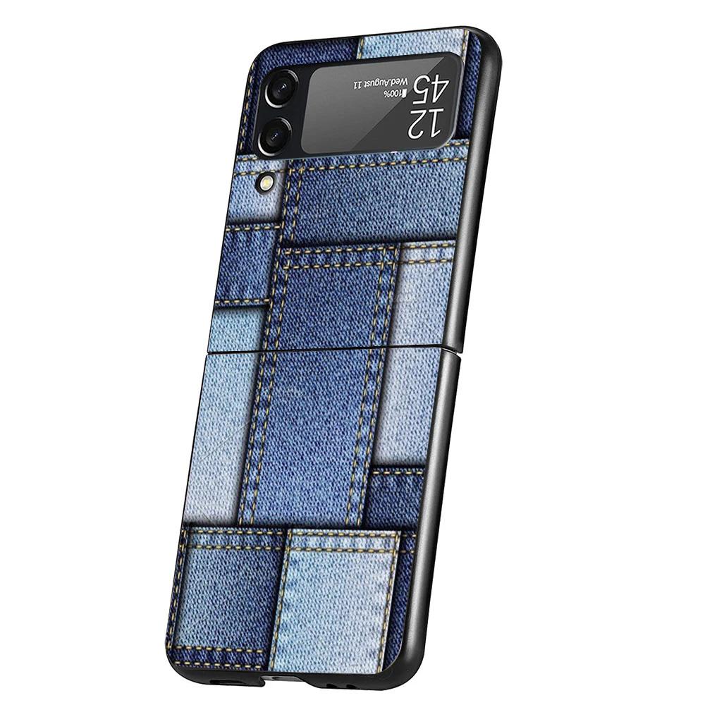 Jeans Cowboy Denim Printed Case Phone Cover for Samsung Galaxy Z Flip 6 5 4 3 5G ZFlip6 ZFlip5 ZFlip4 ZFlip3 Black Hard Trend Fu