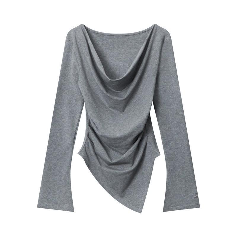 HeyHenry Womens Irregular Off Shoulder Top Slim Fit Long Sleeve T-Shirt Casual Daily Wear