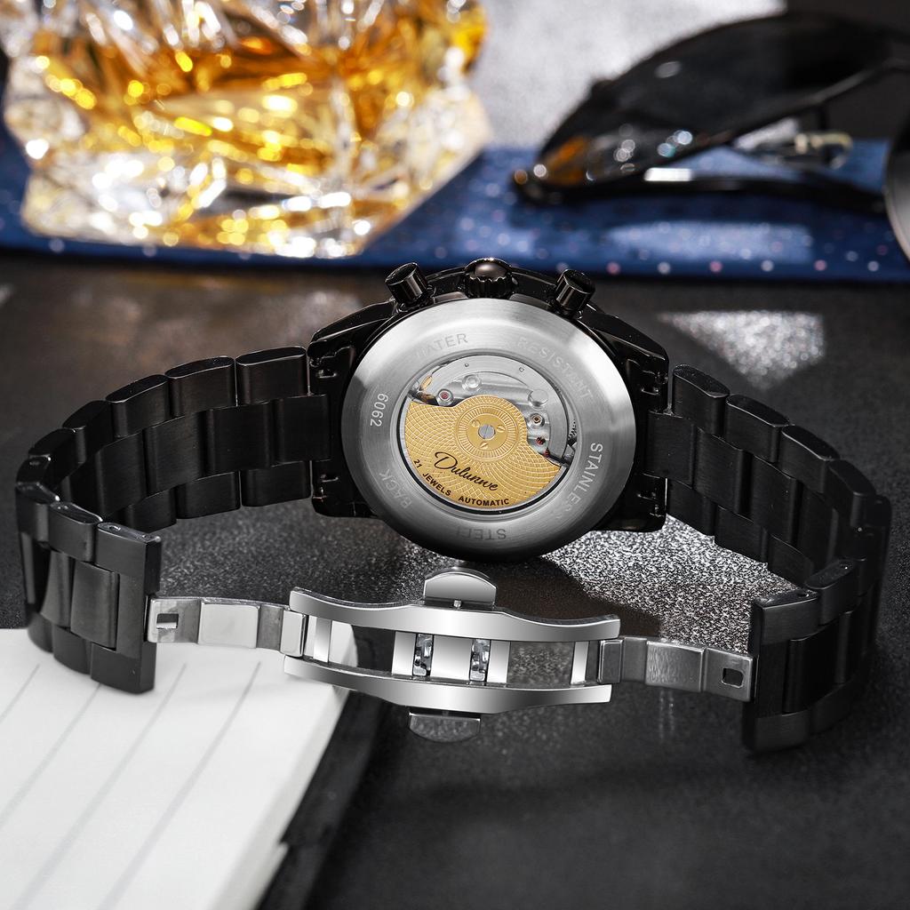 Creative Meteorite Dial Mechanical Watch Moon Phase Window Week Month Calendar Display Men's Waterproof Luminous Mechanical Watch