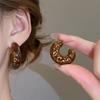 6 Pcs Round Leopard Print Acrylic Stud Earrings for Women Vintage Minimalist C-shaped Circle Resin Ear Studs Jewelry Sets F