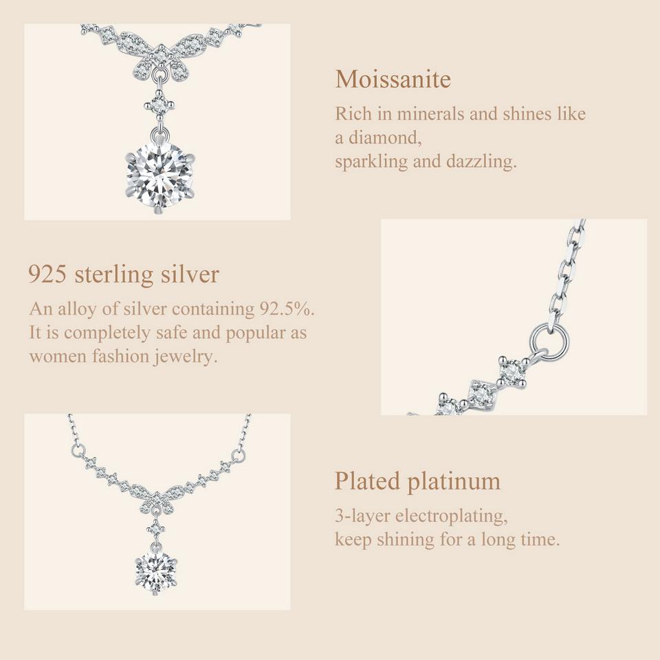 BAMOER 1CT каплевидное муассанитовое ожерелье с бантом-цепочкой, ожерелье из стерлингового серебра 925 пробы для женщин, свадебный подарок на День святого Валентина