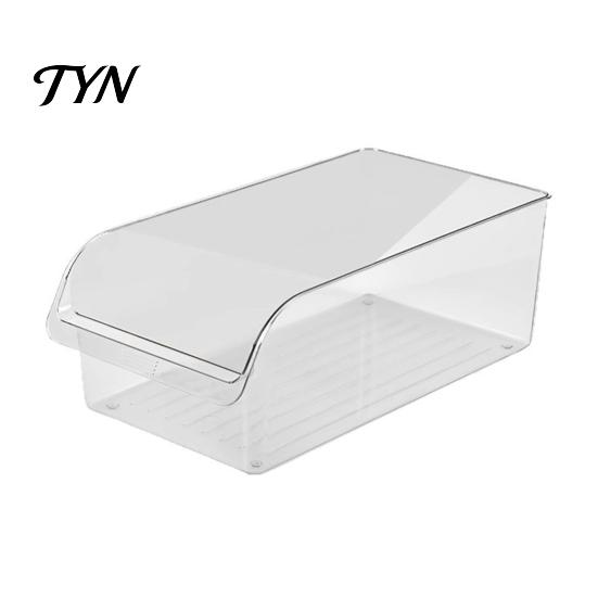 Fresh Keeping Produce Keepers Refrigerator Storage Box with Handle, Clear PET Pull Out Drawer Transparent Kitchen Bins Organizer, Stackable
