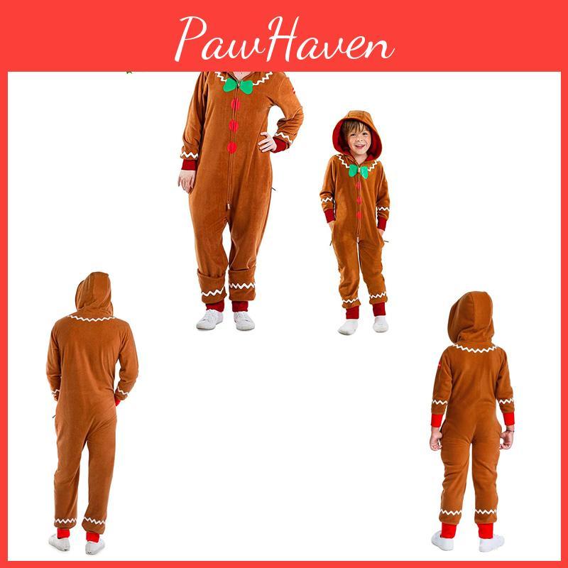 Рождественский костюм для косплея пряничного человечка для детей и взрослых, комбинезоны с капюшоном