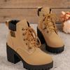 Fashion Women Retro Round Toe Chunky Heels Ankle Boots Autumn New High Heels Shoes Woman Lace Up Platform Short Booties Big Size 42
