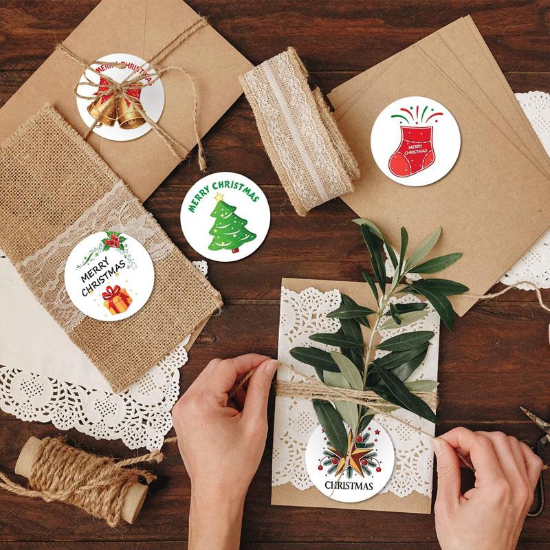 Christmas Stickers Roll 500 Pcs 1 Inch Merry Christmas Stickers Happy Christmas Stickers for DIY, Envelope Seals Boxes Cards Party Favor Decorations