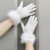1 Pair of Suede Leather Imitation Mink Fur Deer Skin Touch Screen Protector Warm Gloves for Winter
