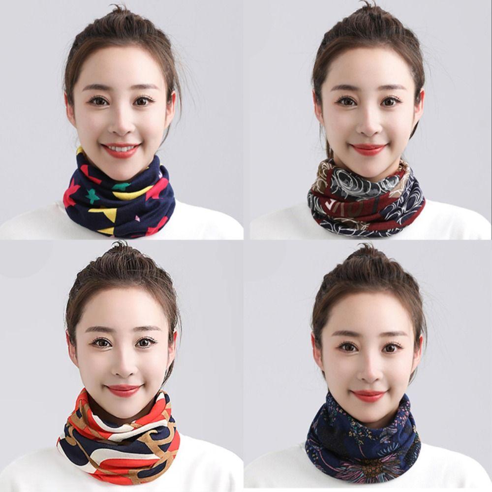 Multi-purpose Women Printed Scarf Casual Warm Face Mask New Twisted Cap