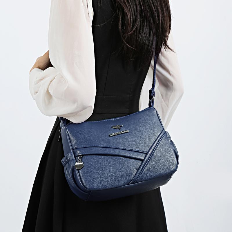Women's Shoulder Bag Soft Leather Mother's Bag Multi-Layer Large Capacity Crossbody Bag Small Square Bag Mobile Phone Bag