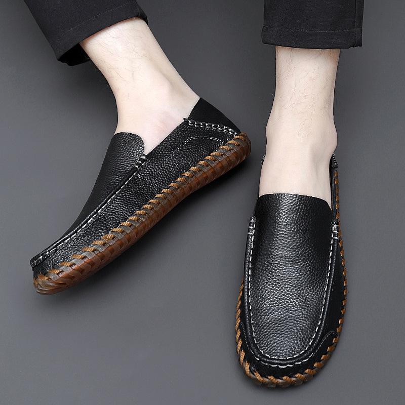 2024 Plus Size 38-48 Genuine Leather Men Loafers Cow Leather Casual Shoes for Man Soft Comfortable Moccasins Hand Sewn Driving Shoes