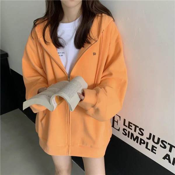 Sleeve Women V Hooded Long Neck Loose Pullovers Female Tops Solid Color Sweatshirts