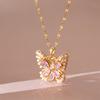 Light Luxury Design Pink Zirconium Butterfly Necklace Women'S Simple Ol Versatile Pearl Pendant Jewelry