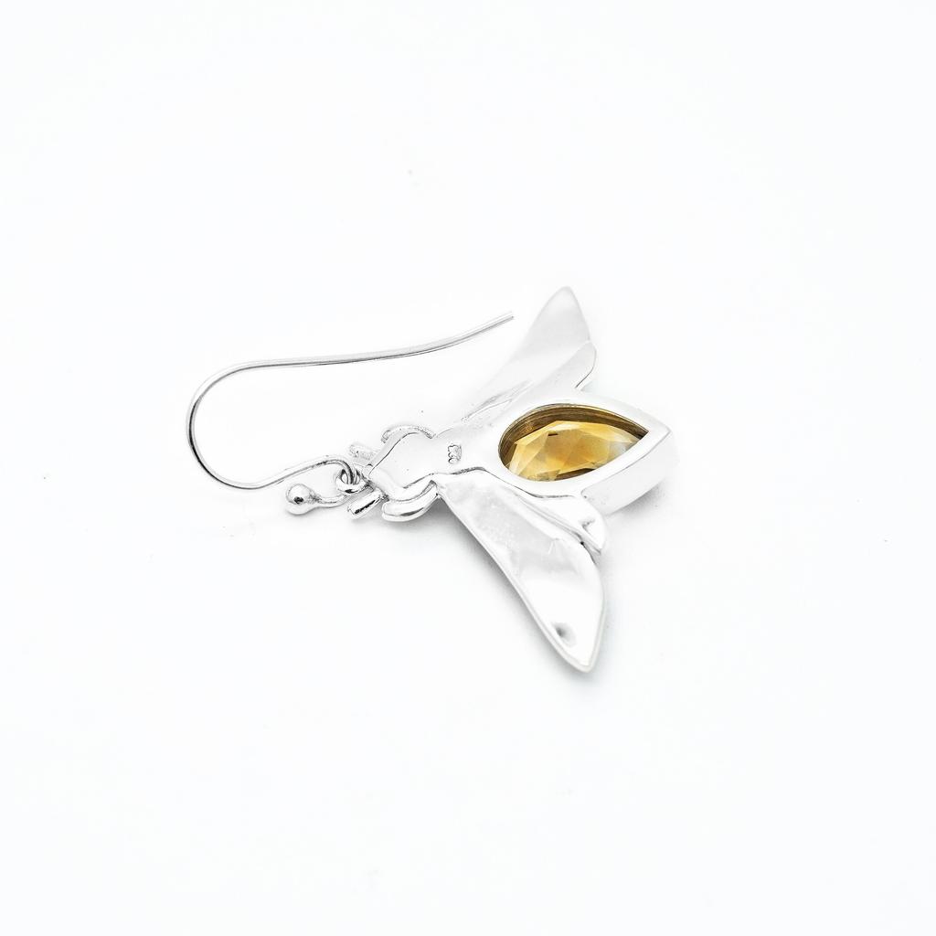 Sterling Silver Bee Earrings with Citrine Gemstone