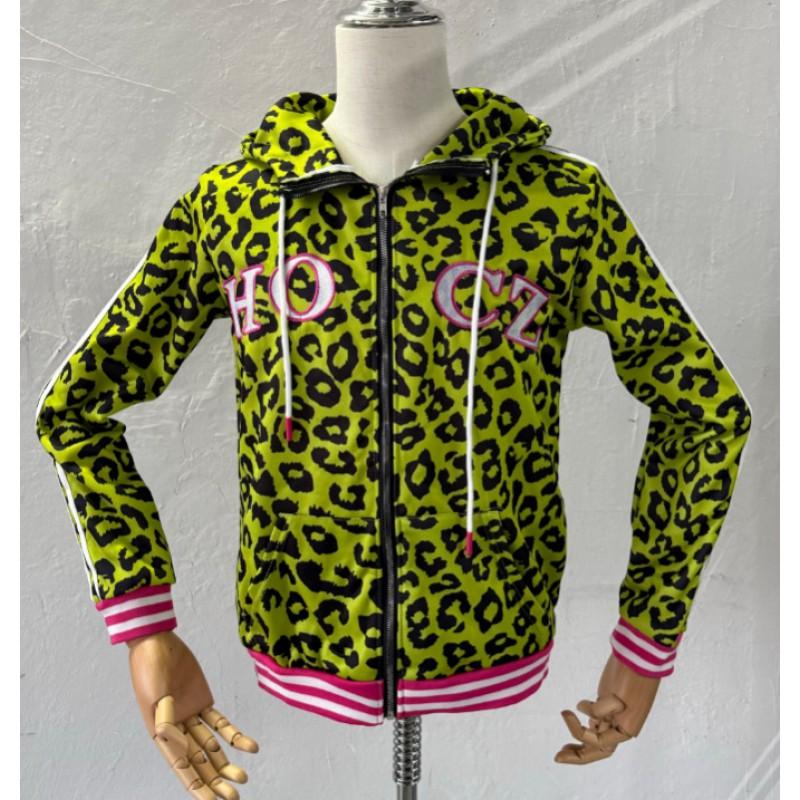 Yellow Leopard Print Devil Horn Hoodie Zip Jacket Unisex Y2K Streetwear