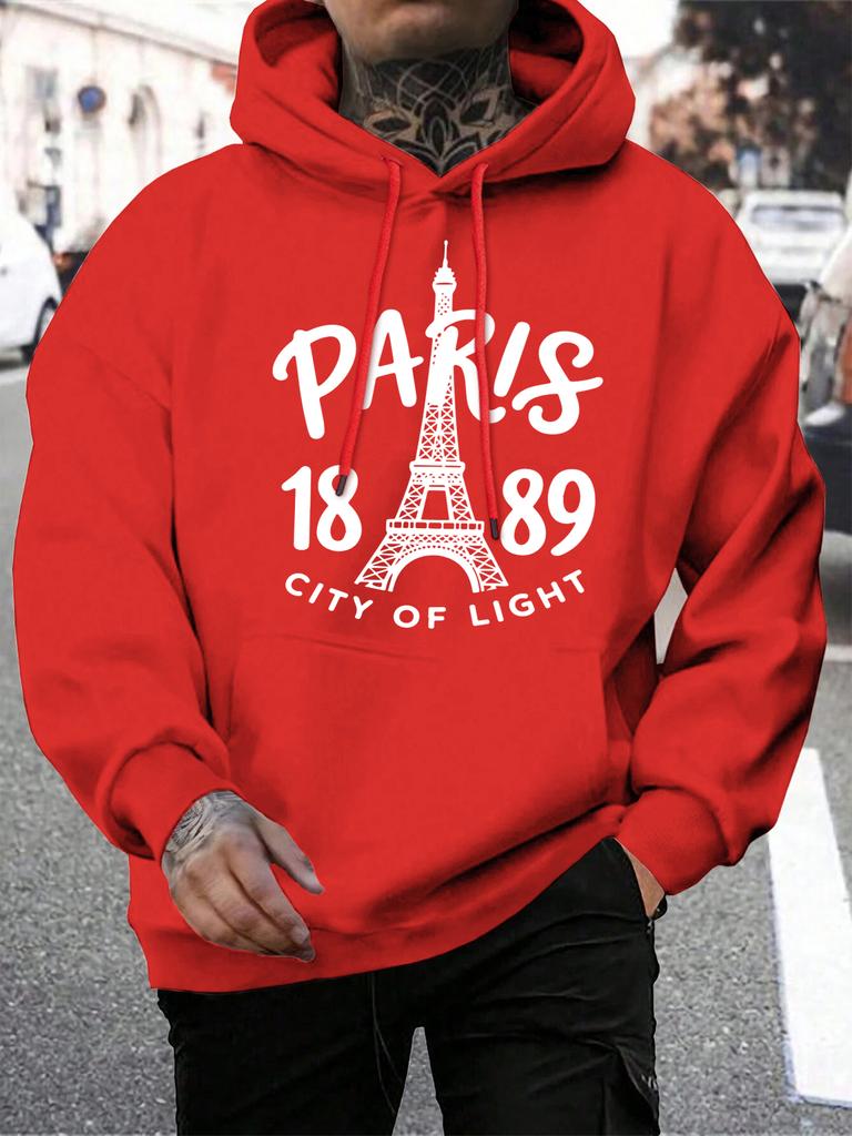 Pairs City Of Light 1889 Printing Hoodies Male Autumn Casual Hoody Fleece All-Match Pullover Pocket Loose Mens Streetwear