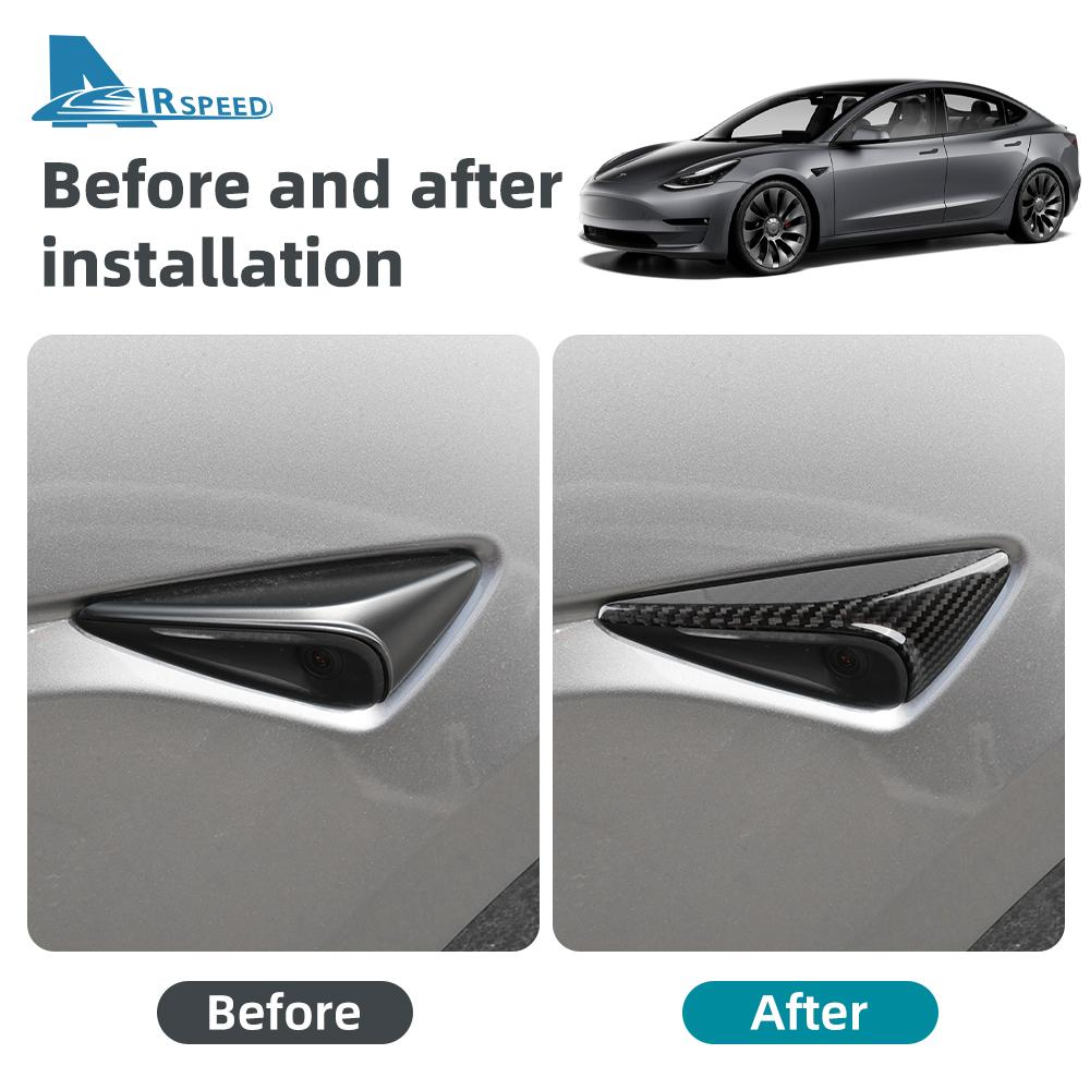 Real Hard Carbon Fiber For Tesla Model 3 Model Y 2017-2022 2023 Highland 2024 Car Side Camera Dry Carbon Cover Accessories