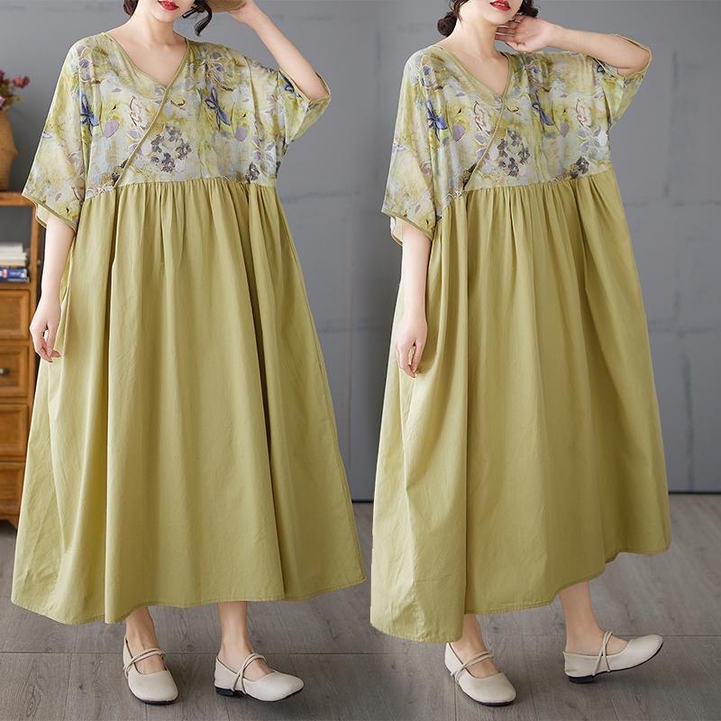 DIMANAF 2025 Летнее платье больших размеров для женщин, повседневное льняное платье свободного кроя, базовое цветочное длинное макси винтажное платье