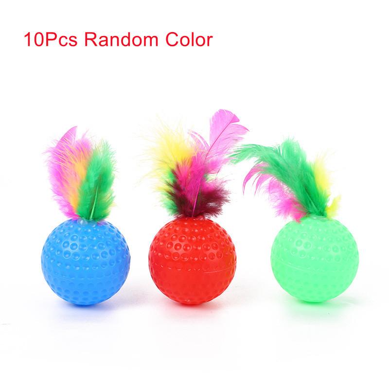 Mixed Plastic Golf Ball, 10 Pieces, with Feathers, Interactive Kitten Toy, Pet Supplies