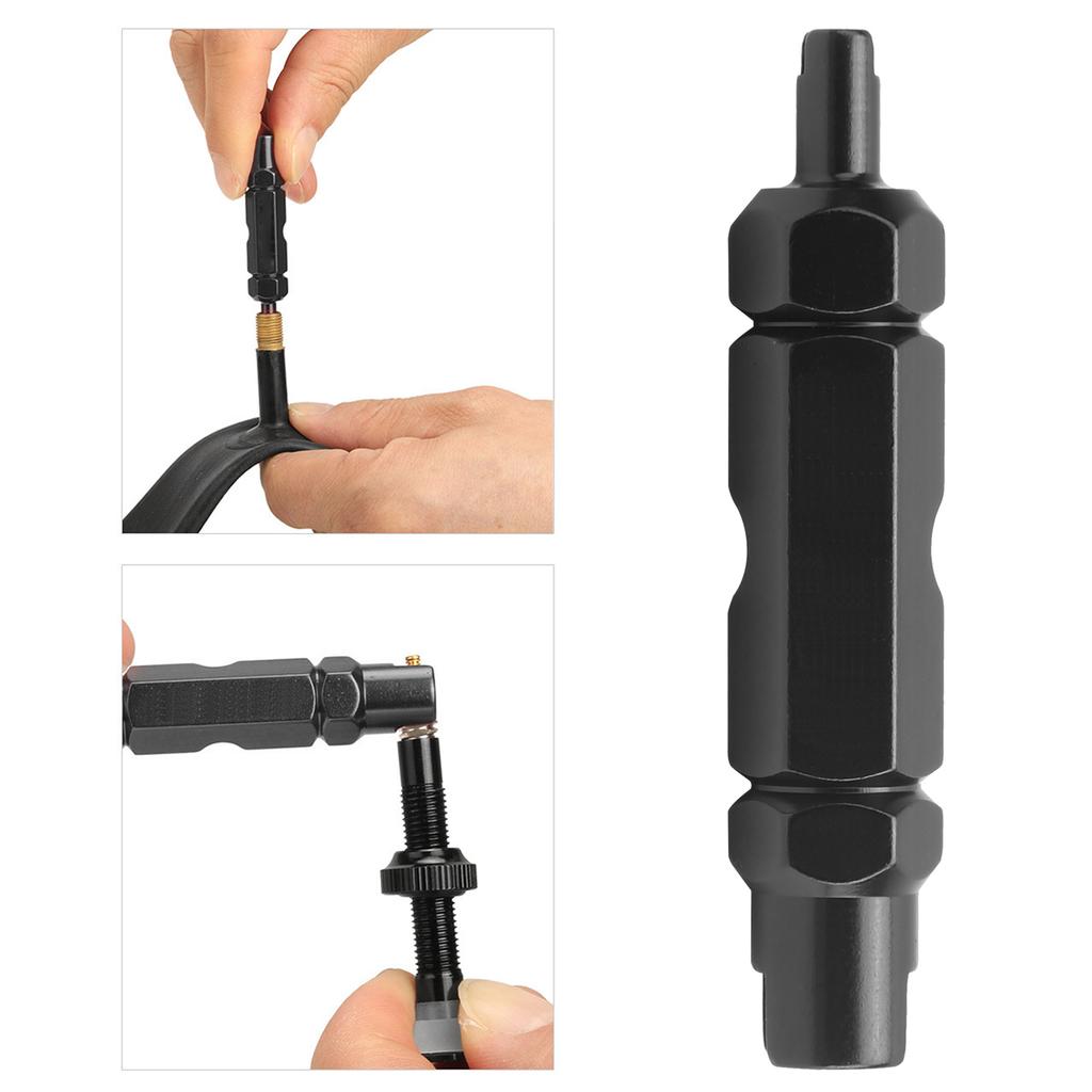Multifunction Bike Valve Core Removal Tool AmericanStyle French Gas Nozzle Wrench(Black )