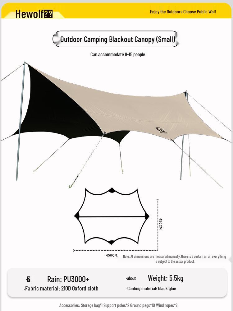 Black Vinyl Outdoor Canopy: Portable, Rainproof, Sun Protective Sunshade for Camping and Beach.