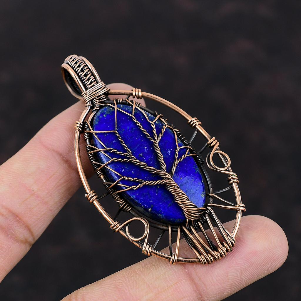 Подвеска Древо Жизни Лазурит Медная проволока Плетёная подвеска Подвеска с драгоценным камнем Лазурит Медные украшения Подвеска ручной работы Подарок для мамы
