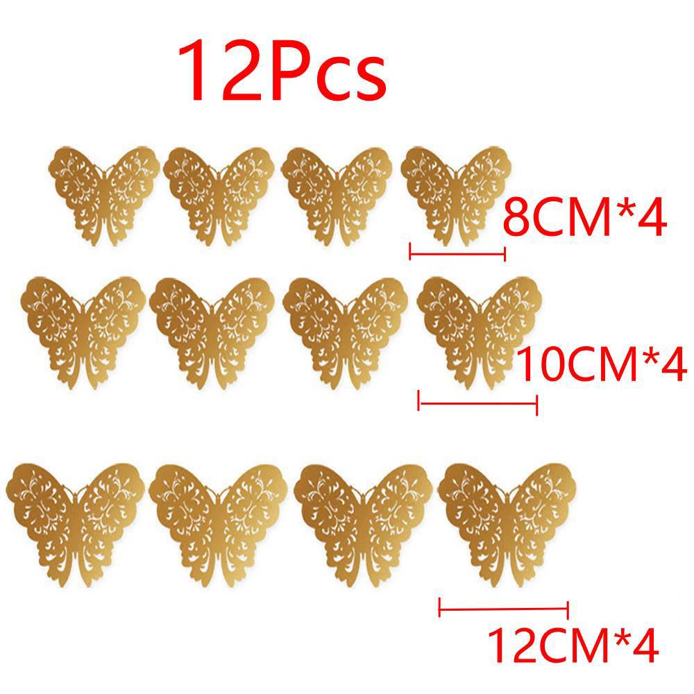 12Pcs/Pack Leaves Butterfly Stickers With 3D Three-dimensional Hollow Out Paper Wall Stickers For Wedding Birthday Party Home Room Shopwindow Decor
