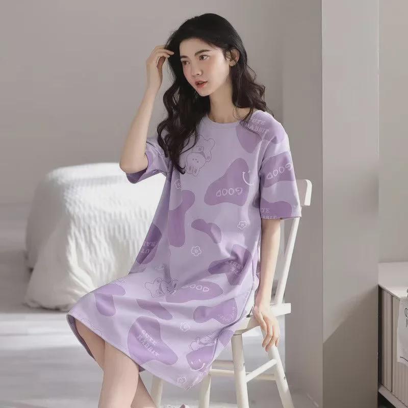 2024 Women's Cute Cartoon Summer Short-Sleeve Nightdress, Thin Large Size, Indoor/Outdoor Wear
