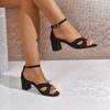 Летние женские сандалии новые универсальные женские туфли на среднем каблуке летние с открытым носком черные на толстом каблуке на высоком каблуке