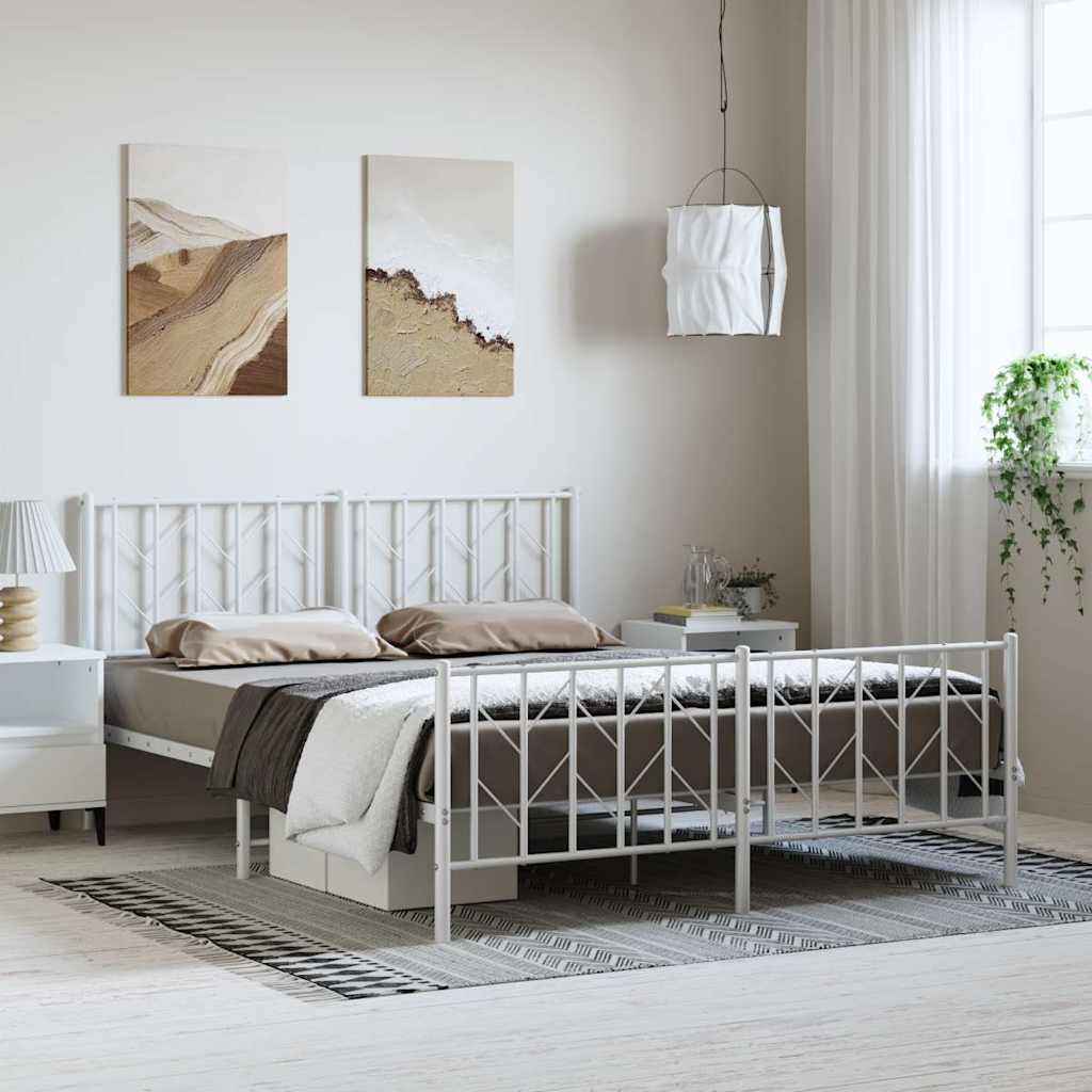 Metal Bed Frame with Headboard and Footboard White 150 x 200 cm