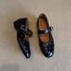 Cowhide Shoes French Mary Jane Shoes Women's Versatile Leather Round Head with Rivets Flat Bottom Shallow Mouth Single Shoes