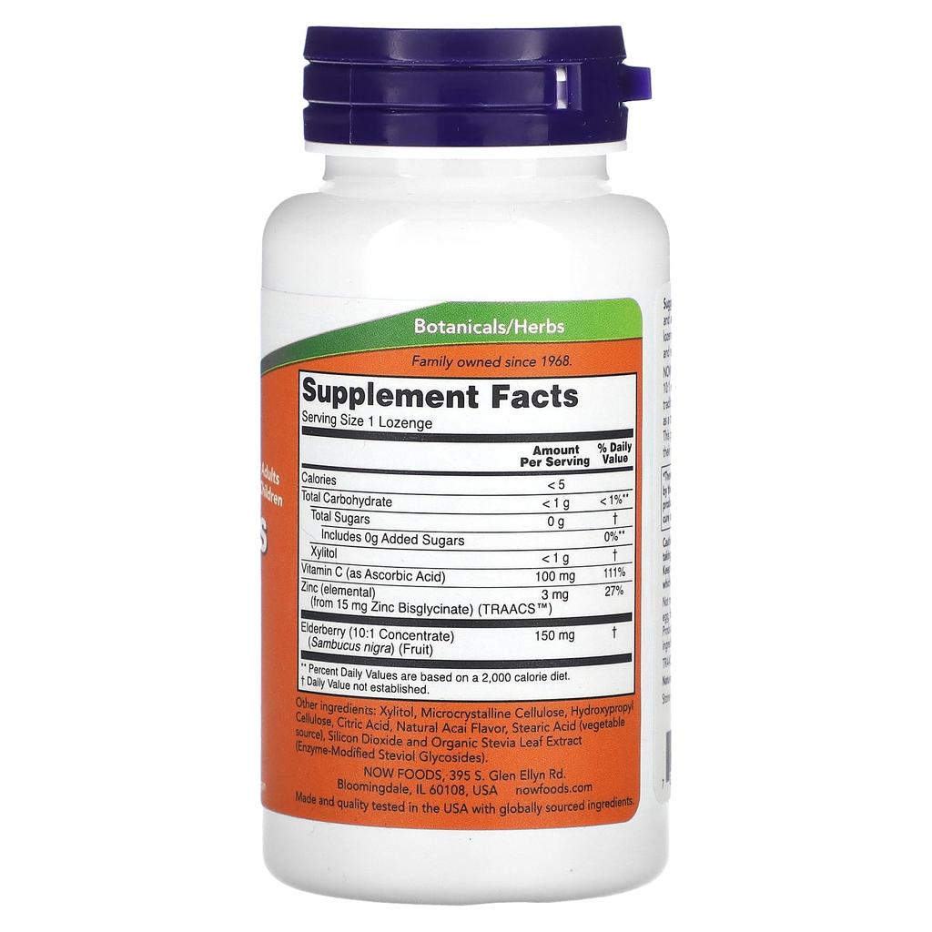 Now Foods Elderberry Zinc-C, 60 Lozenges