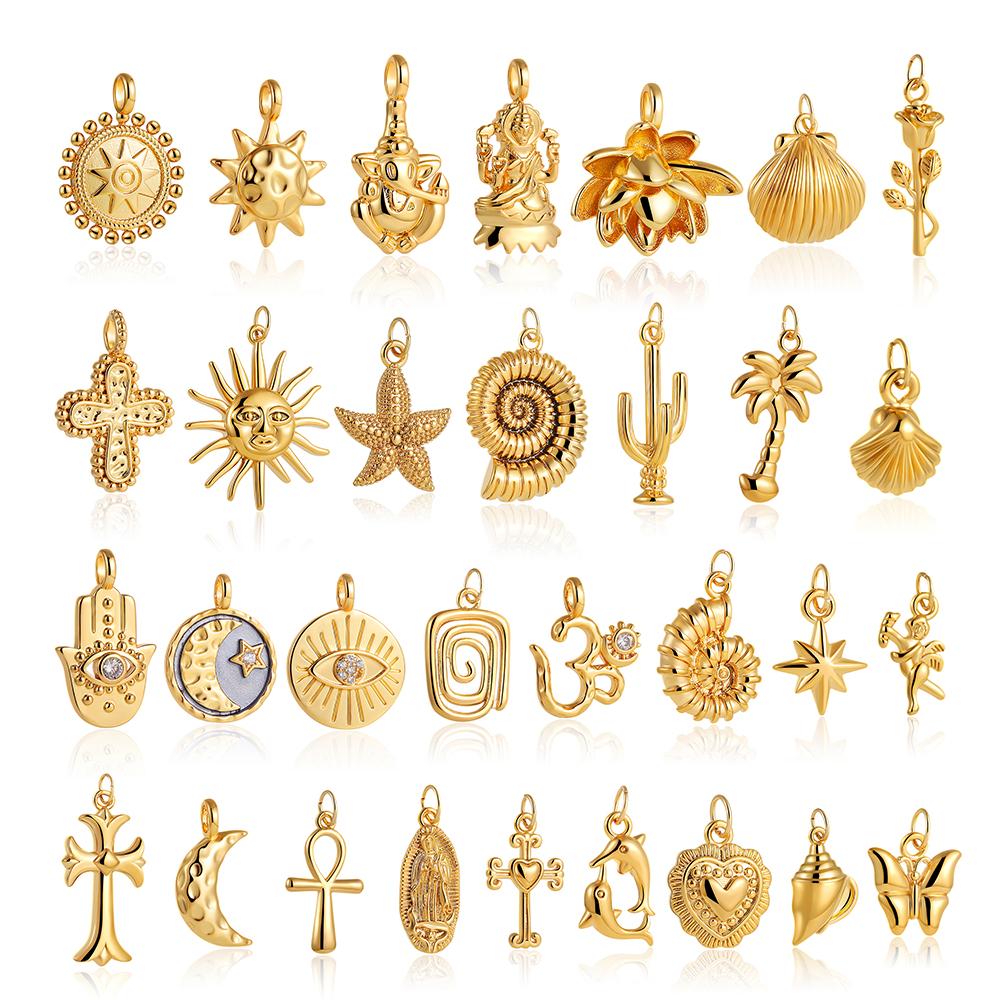 Dainty Sun Moon Star Cross Evil Eyes Multi-Symbol Pendant Necklace 18k Gold Plated Charms Birthstone Dainty DIY Zircon Gifts