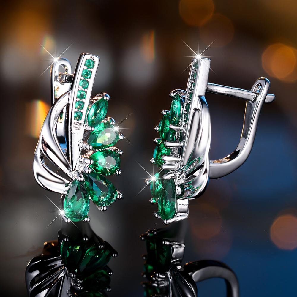 Изысканные синие зеленые серьги-кольца с цирконием для женщин, серебряные висячие серьги с цветком, элегантные вечерние украшения