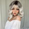 Ombre Blonde Short Wavy Cosplay Lolita Wigs with Bangs Light Platinum Bob Synthetic Hair Dark Roots Wigs for Women Heat Resistant