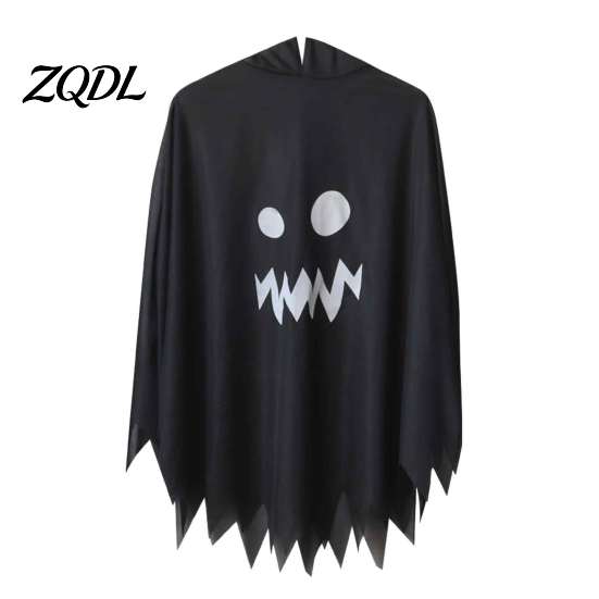 Comfortable Kindergarten Performance Clothes Hooded Ghost Costume, White/Black Cape Costume for Kids Adults, Spooky Lightweight Breathable Halloween