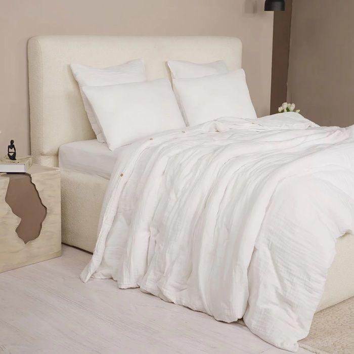 Housse De Couette + Taies - Gaze De Coton Lavé - 240 X 260 Cm - Douceur Blanche - Oeko-Tex®