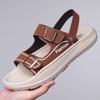 Модные летние новые дизайнерские кожаные сандалии с пряжкой для мужчин Однотонные модные повседневные пляжные туфли Мужские противоскользящие шлепанцы Мужские туфли